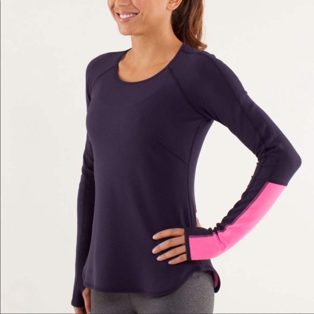 Lululemon Runder Under Reversible Long Sleeve Raspberry Glo Lite RULU Sz Small